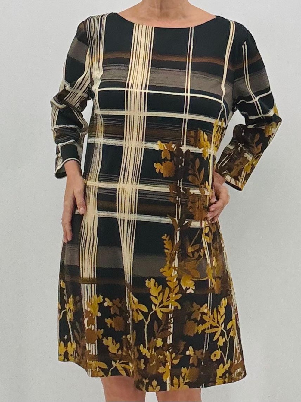 Liz Claiborne Classic Fall Autumn Leaf Print Windowpane Career Work Shift Dress - Picture 3 of 10